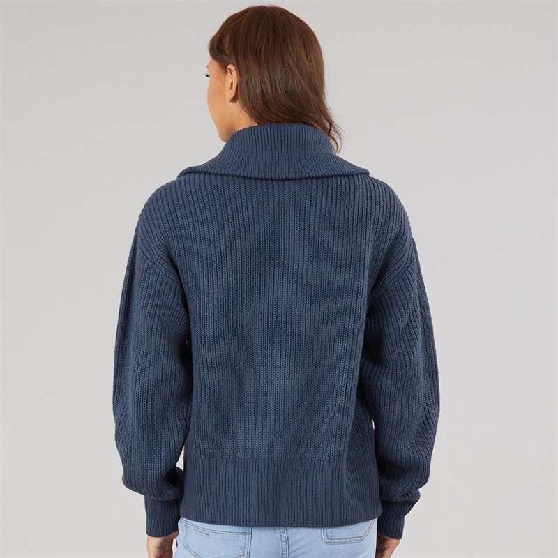 Womens Lenna Oversized Funnel Knit Zip Thru Navy - Image 2