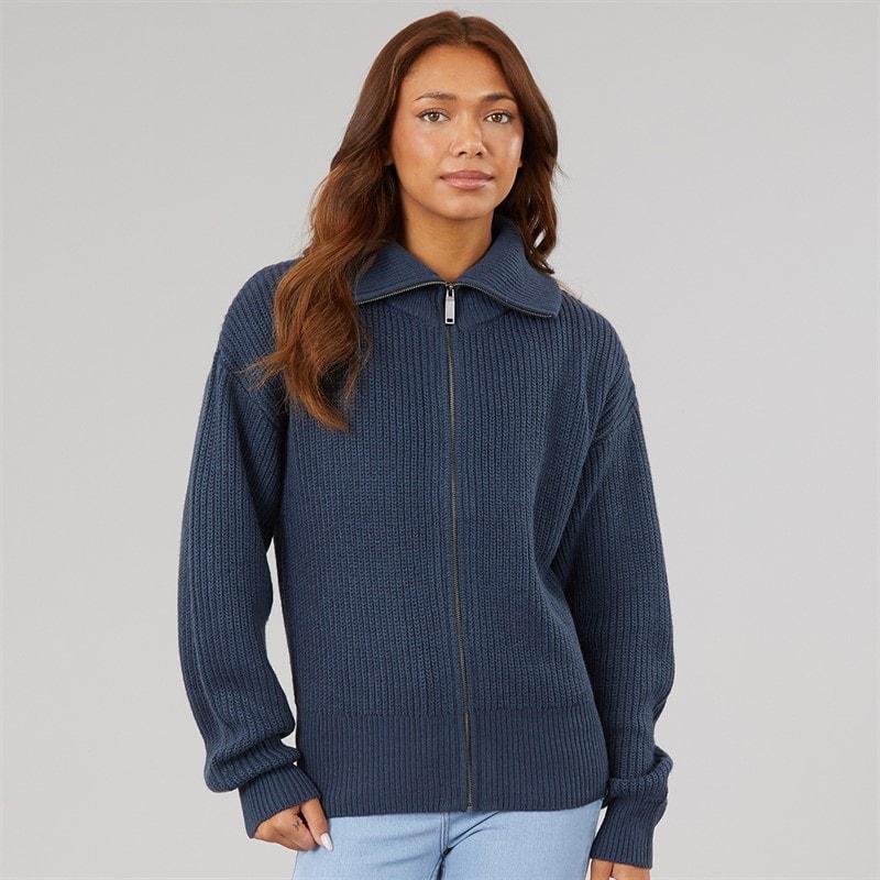 Womens Lenna Oversized Funnel Knit Zip Thru Navy - Image 3