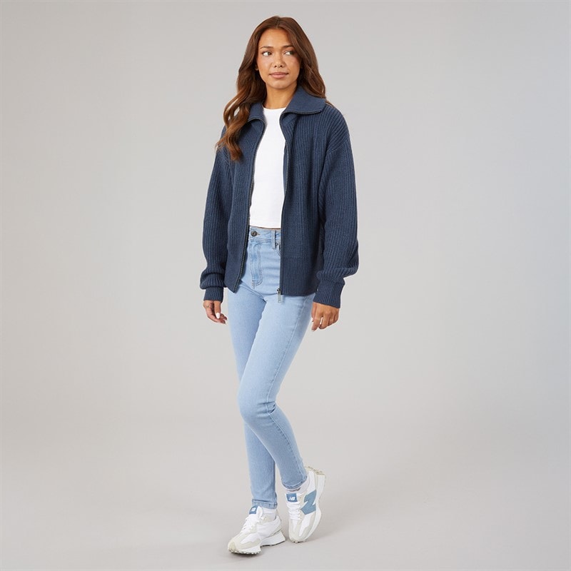 Womens Lenna Oversized Funnel Knit Zip Thru Navy - Image 4