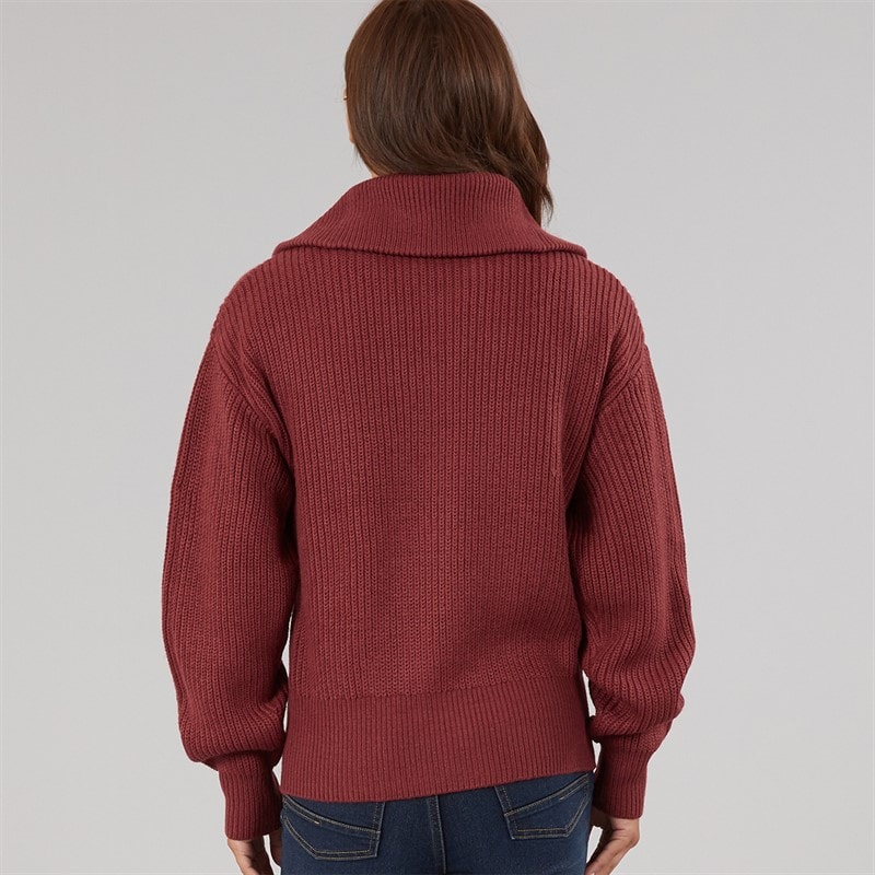 Womens Lenna Oversized Funnel Knit Zip Thru Cordovan - Image 2