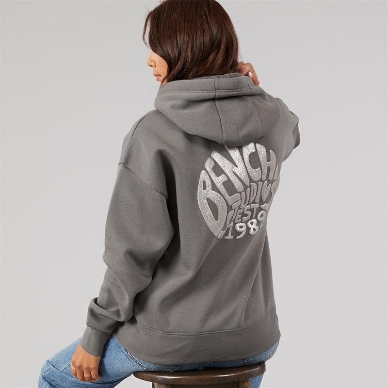 Womens Tabby Zip Thru Hoodie With Glitter Graphic Charcoal - Image 1