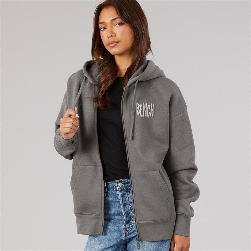 Womens Tabby Zip Thru Hoodie With Glitter Graphic Charcoal - Image 2
