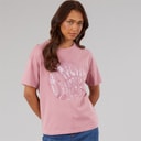 Womens Jana Boxy T-Shirt With Glitter Graphic Nostalgic Pink