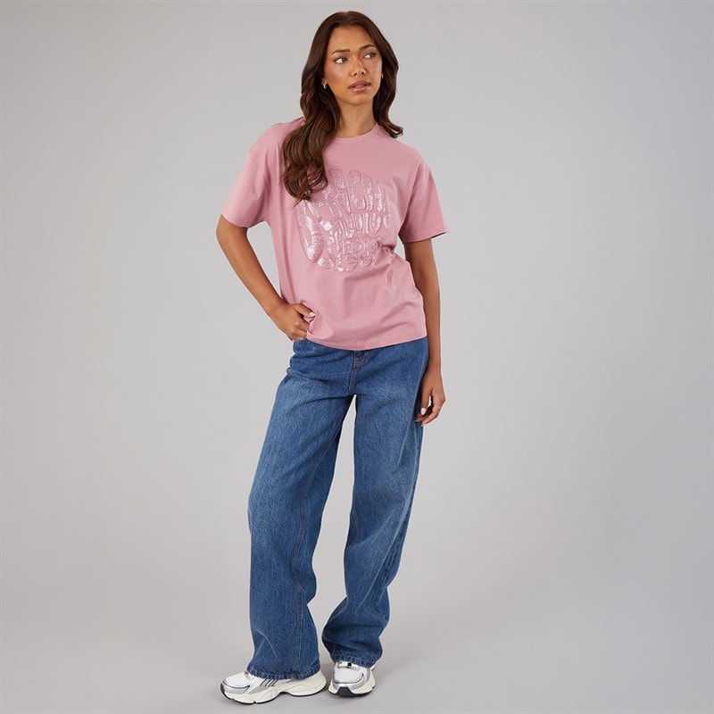 Womens Jana Boxy T-Shirt With Glitter Graphic Nostalgic Pink - Image 3