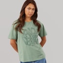 Womens Jana Boxy T-Shirt With Glitter Graphic Sage Green