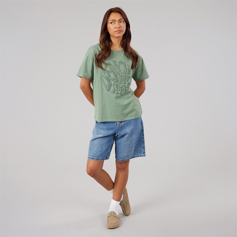 Womens Jana Boxy T-Shirt With Glitter Graphic Sage Green - Image 3