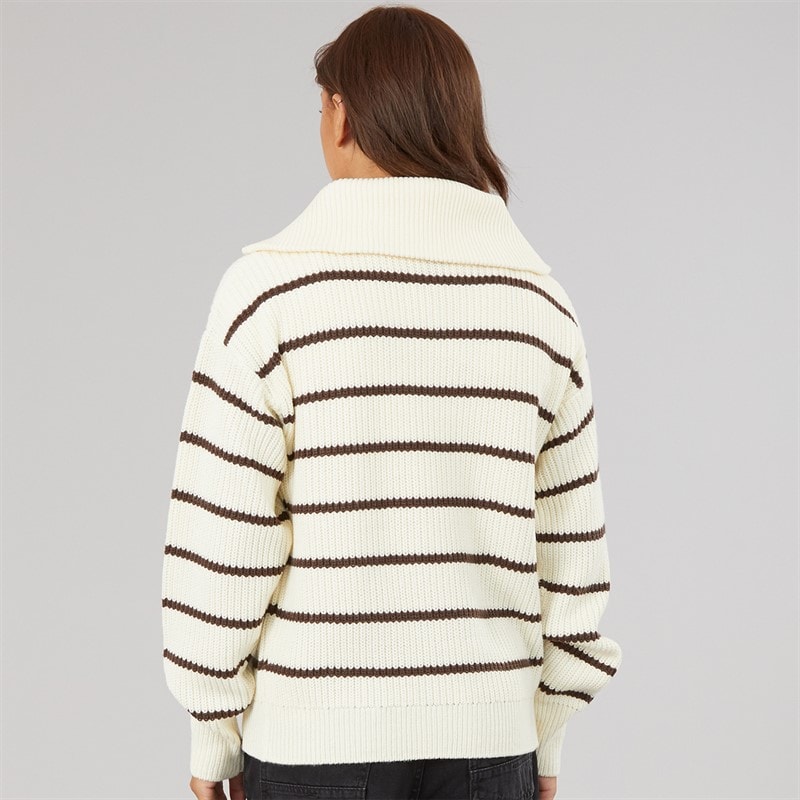 Womens Arina Knit Funnel Neck Jumper Ecru/Coffee - Image 2