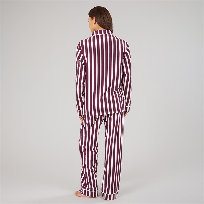 Womens Siesta Pyjamas Cherry Lacquer/Pink Stripe - Image 2