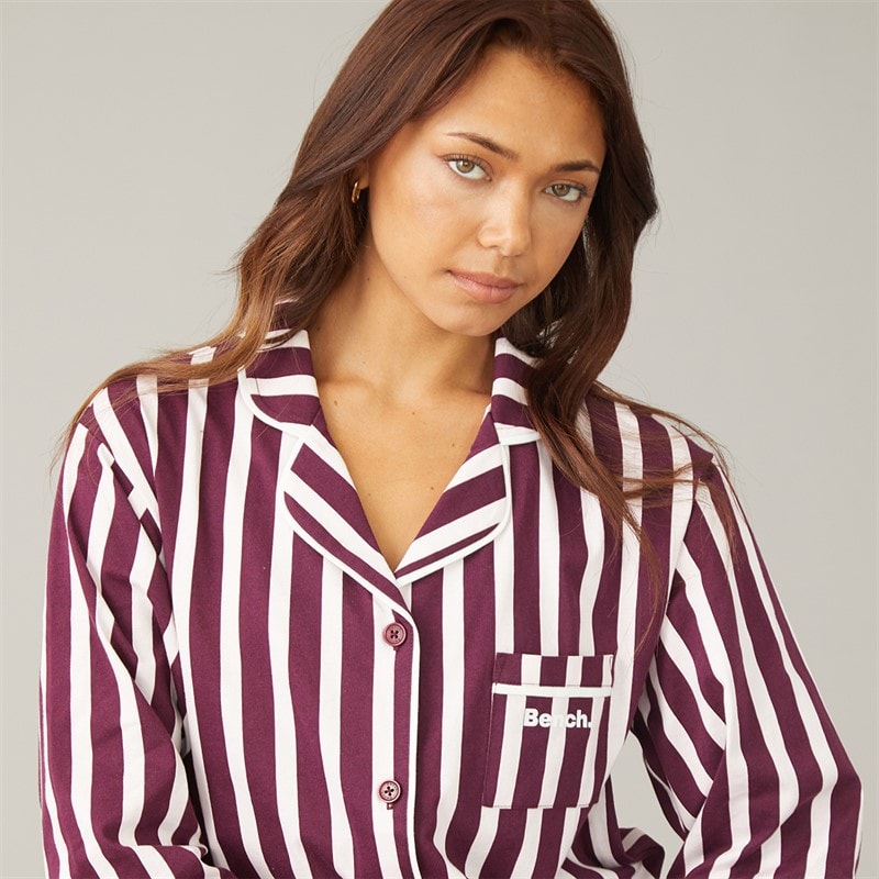 Womens Siesta Pyjamas Cherry Lacquer/Pink Stripe - Image 3