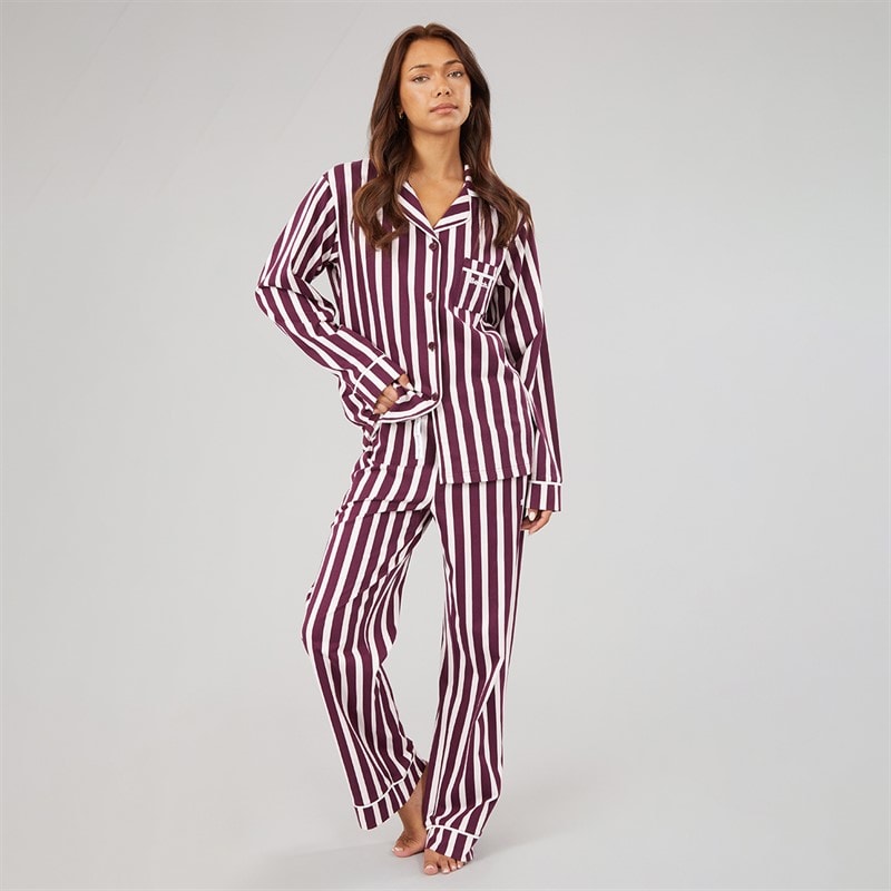 Womens Siesta Pyjamas Cherry Lacquer/Pink Stripe - Image 4