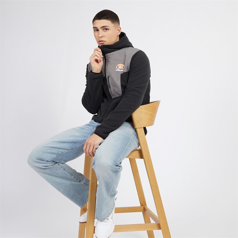 Mens Drago Hooded Fleece Jacket Black - Image 5