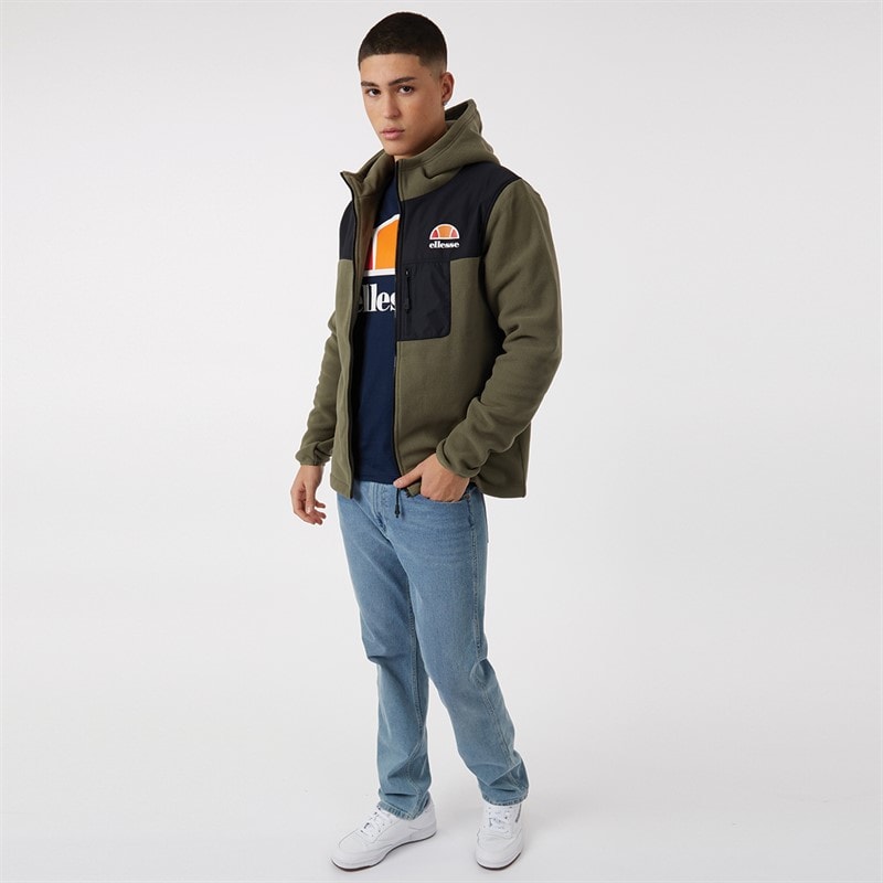 Mens Drago Hooded Fleece Jacket Khaki - Image 4