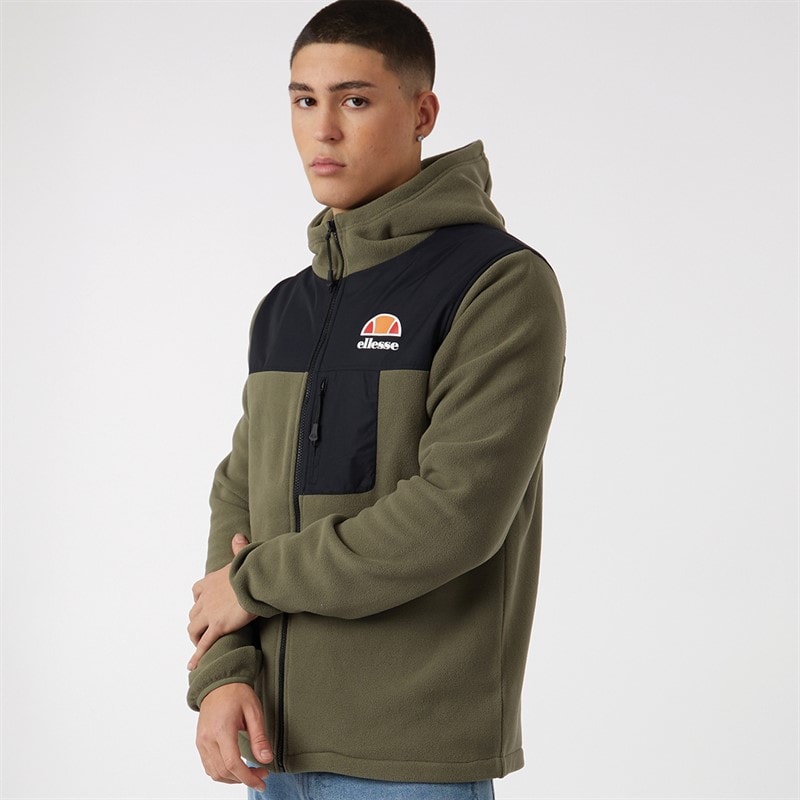 Mens Drago Hooded Fleece Jacket Khaki - Image 5