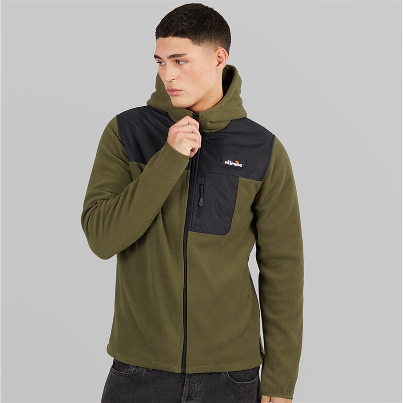 Mens Caprio Hooded Fleece Jacket Khaki - Image 3
