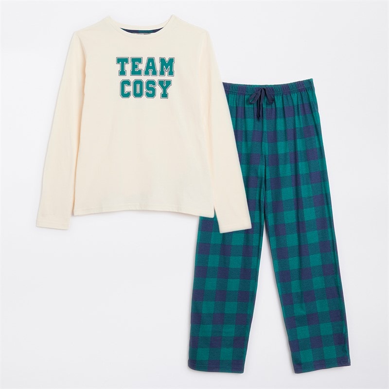 Mens Family Pyjama Set White/Green/Navy/Cream - Image 2