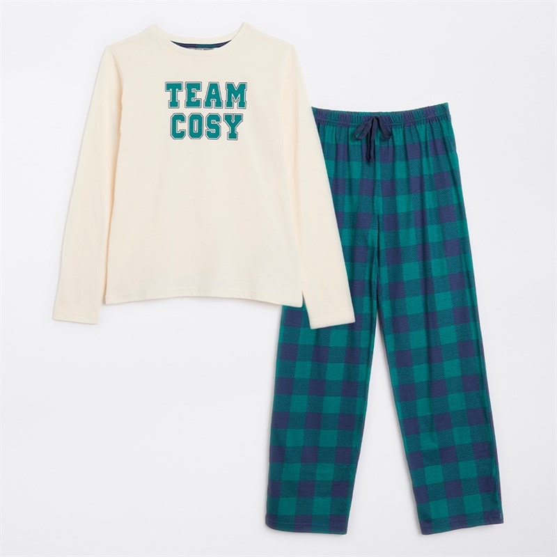 Kids Family Pyjama Set White/Green/Navy/Cream - Image 2