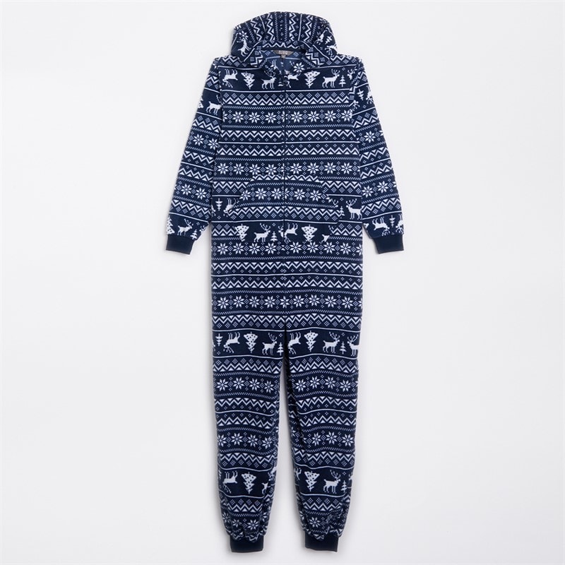 Womens Christmas Microfleece Jacquard Onesie Multi Navy - Image 2