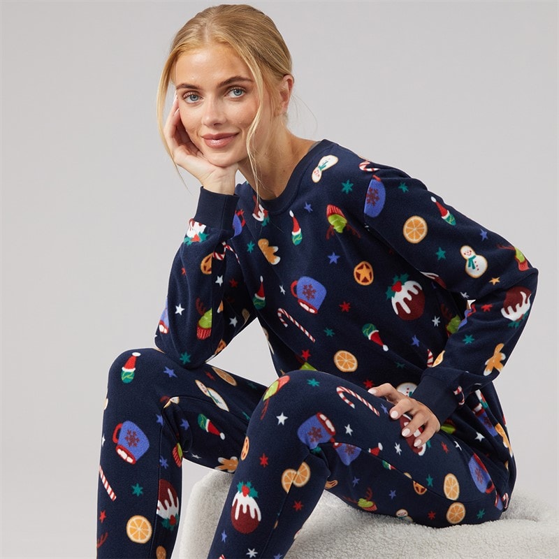 Fluid Womens Christmas Microfleece Set Multi Navy