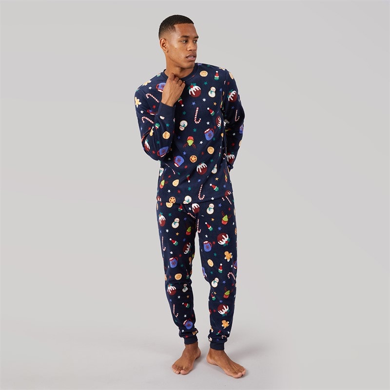 Mens Christmas Microfleece Set Multi Navy - Image 3