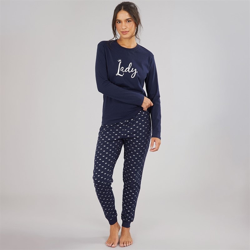 Fluid Womens Matching Lady Pyjama Set Navy