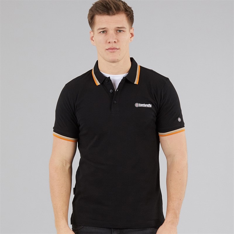 Lambretta Mens Triple Tipped Polo Shirt Black Stone/Cash/Orange