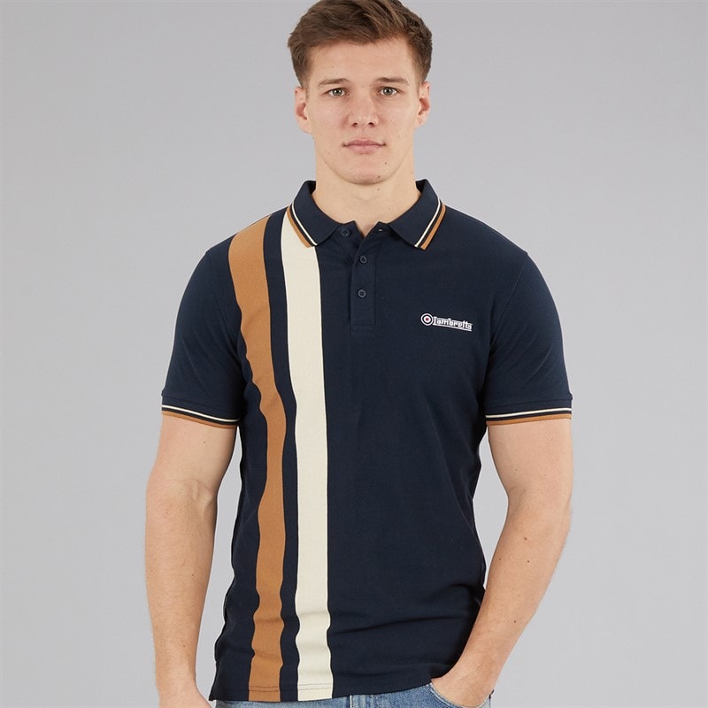 Lambretta Mens Vertical Stripe Polo Shirt Navy