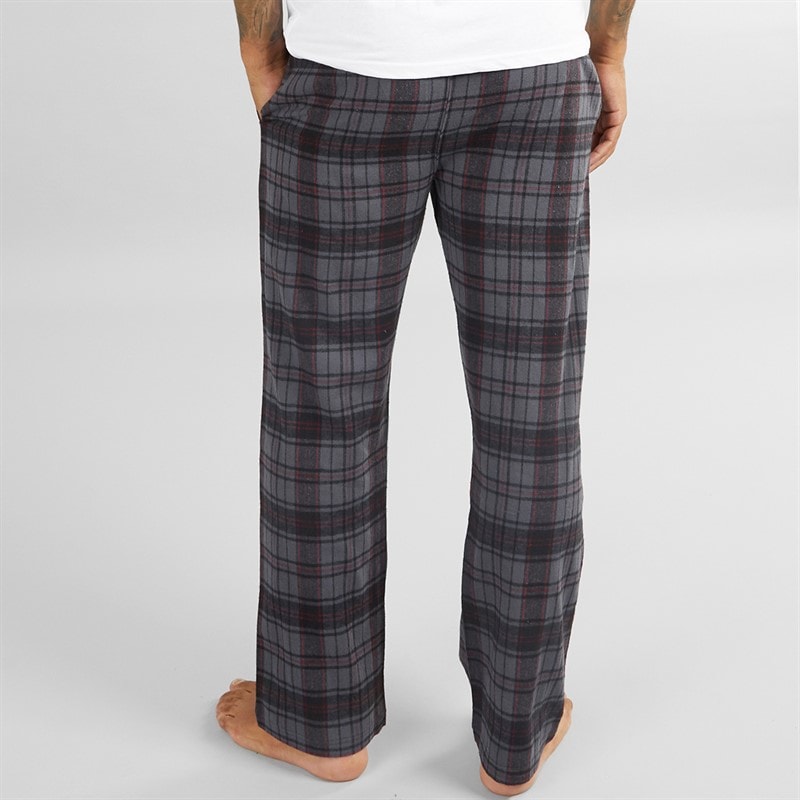 Mens Dutra Check Flannel Lounge Pants Dark Grey/Black/Burgundy Check - Image 2