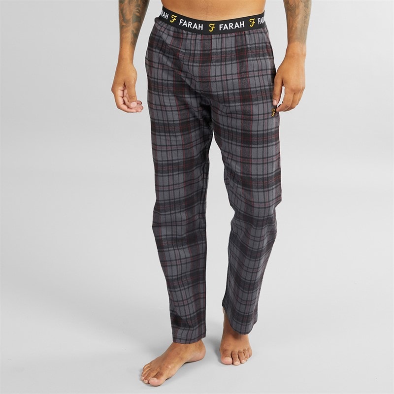 Mens Dutra Check Flannel Lounge Pants Dark Grey/Black/Burgundy Check - Image 3