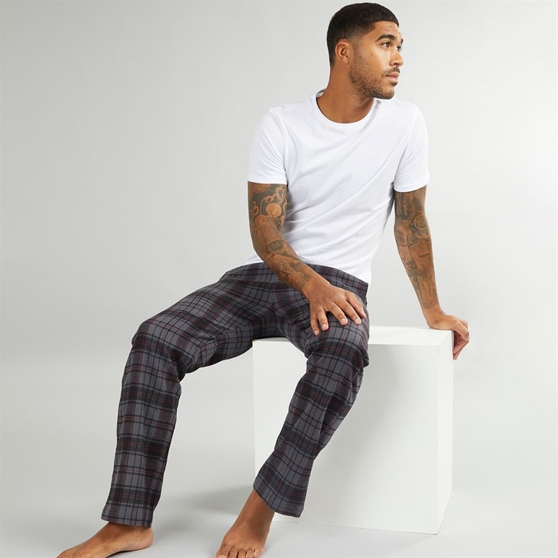 Mens Dutra Check Flannel Lounge Pants Dark Grey/Black/Burgundy Check - Image 5
