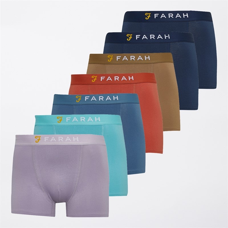 Farah Mens Dostie Seven Pack Boxer Shorts Navy/Sea Blue/Coral Reef/Navy/Dusky Lavender/Beige/Blue Tide