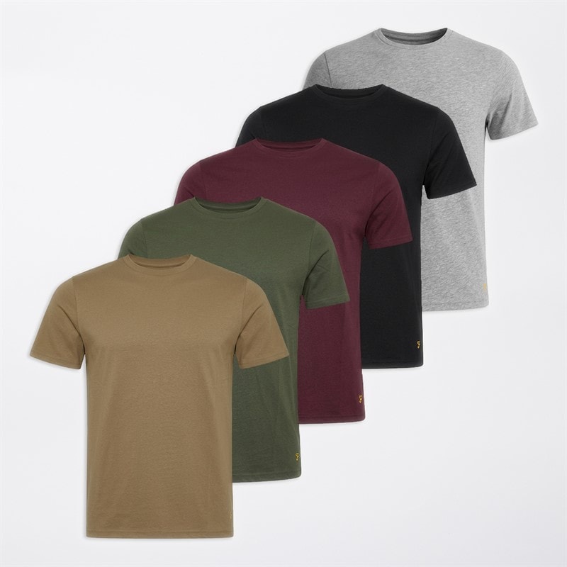 Farah Mens Wardlow Five Pack T-Shirts Assorted