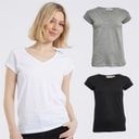 Womens Three Pack V Neck T-Shirts Black/Grey Marl/White