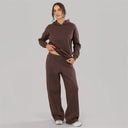 Womens Hoodie And Wide Leg Joggers Tracksuit Chocolate