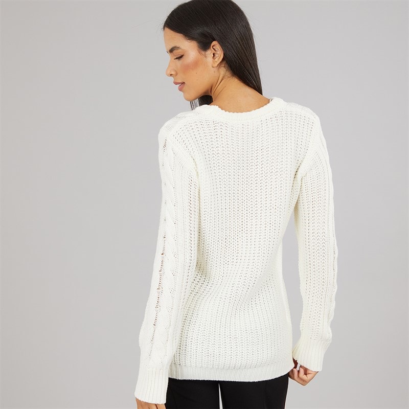 Womens Cable Knit Sweater Ecru - Image 2