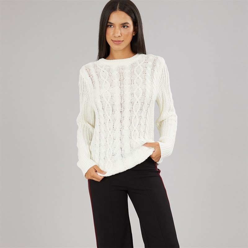 Womens Cable Knit Sweater Ecru - Image 3