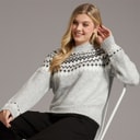 Womens Fairisle Crew Neck Sweater Grey/Pink