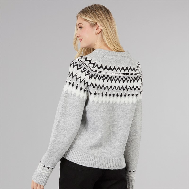 Womens Fairisle Crew Neck Sweater Grey/Pink - Image 2