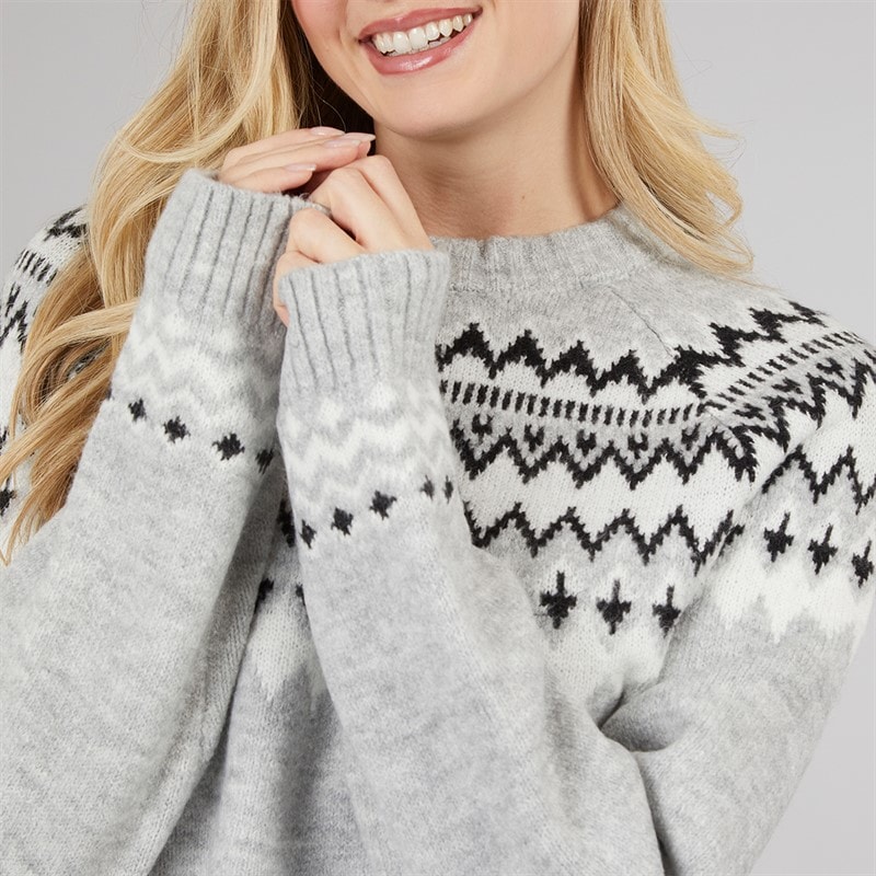 Womens Fairisle Crew Neck Sweater Grey/Pink - Image 3