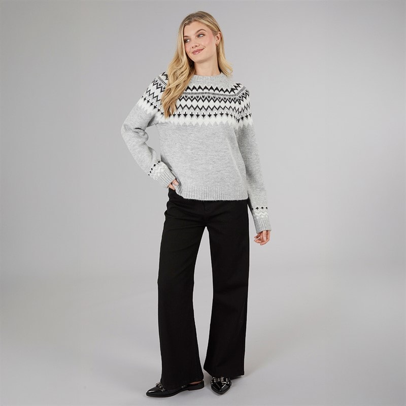 Womens Fairisle Crew Neck Sweater Grey/Pink - Image 4