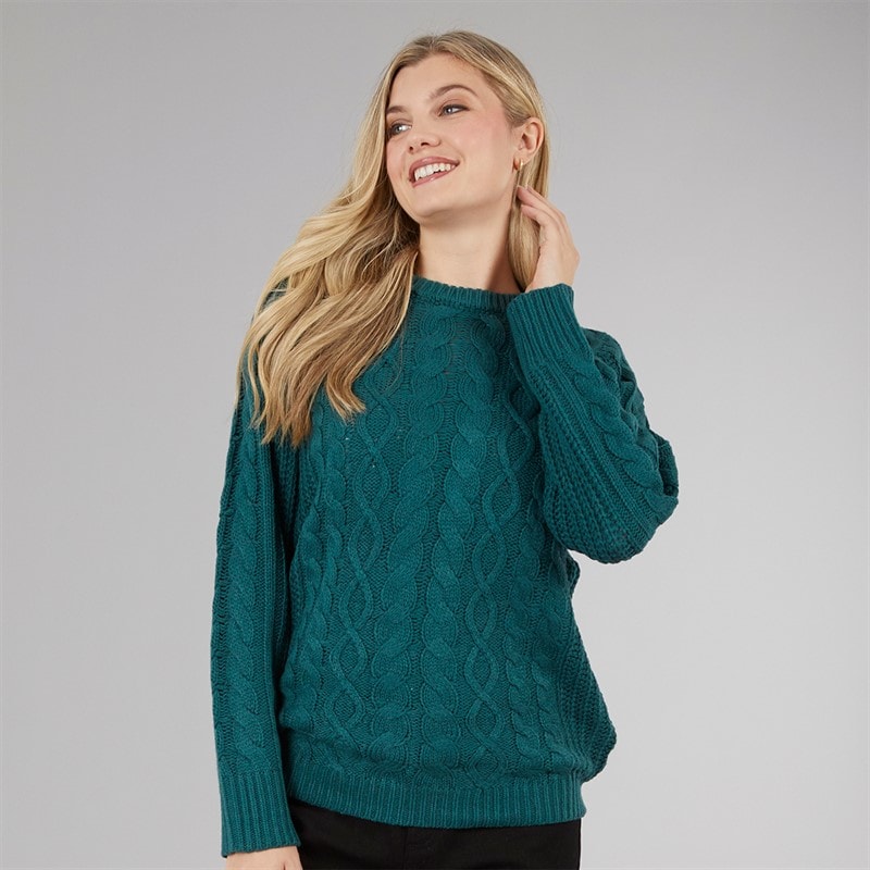 Board Angels Womens Cable Knit Sweater Green