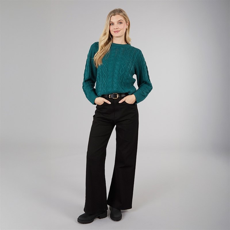 Womens Cable Knit Sweater Green - Image 4