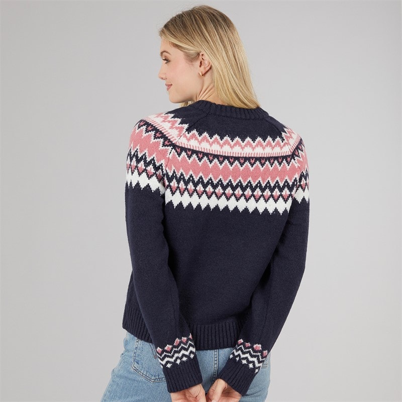 Womens Fairisle Crew Neck Sweater Navy/Pink - Image 2