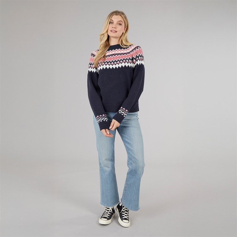 Womens Fairisle Crew Neck Sweater Navy/Pink - Image 4