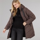 Womens Chevron Puffer Coat Chocolate