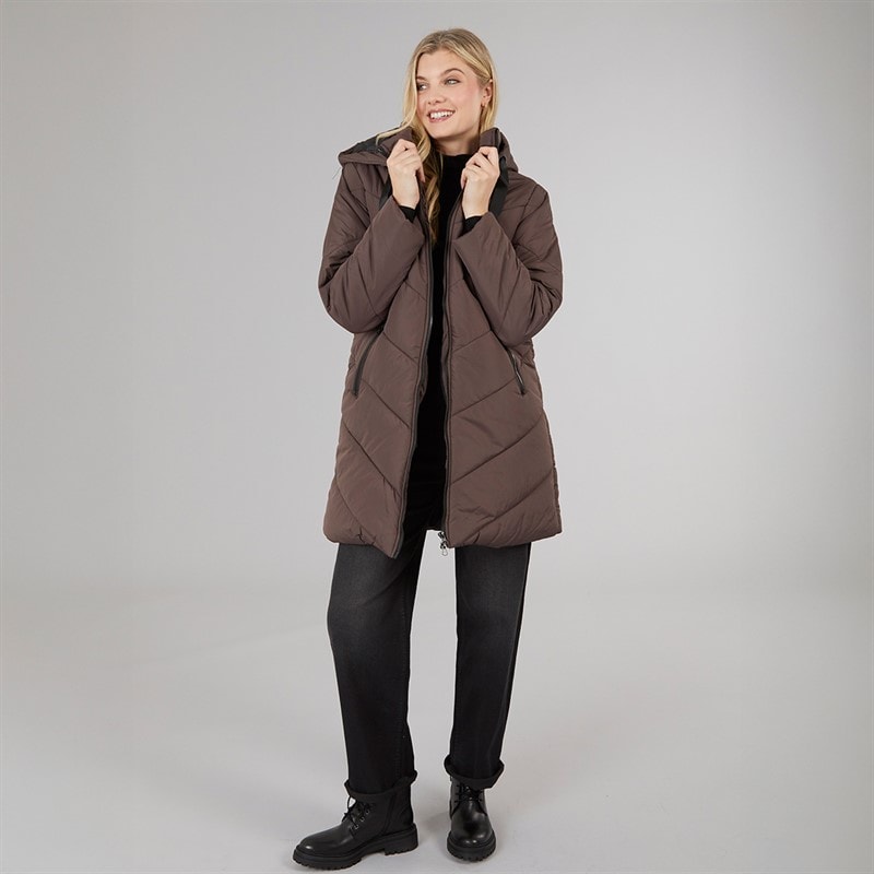 Womens Chevron Puffer Coat Chocolate - Image 4