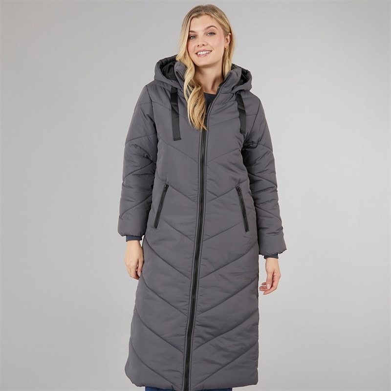 Womens Maxi Chevron Puffer Coat Dark Charcoal - Image 3