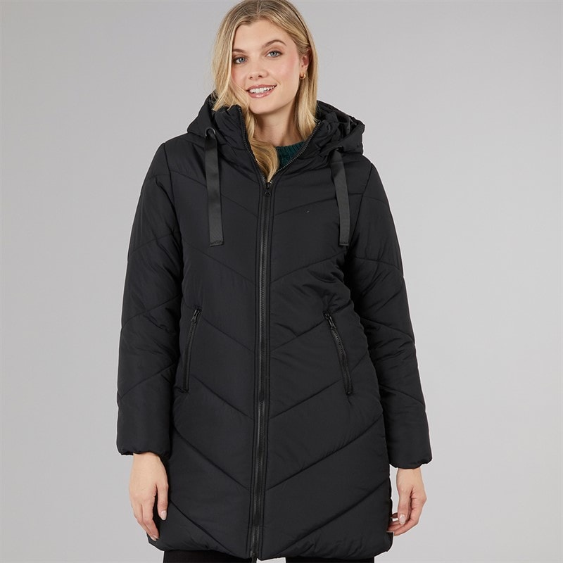 Womens Chevron Puffer Coat Black - Image 4