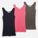 Womens Three Pack Ribbed Vests Pink/Navy/Charcoal