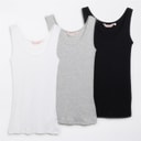 Womens Three Pack Ribbed Vests Black/White/Grey Marl