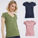Womens Three Pack V Neck T-Shirts Navy/Khaki/Light Pink